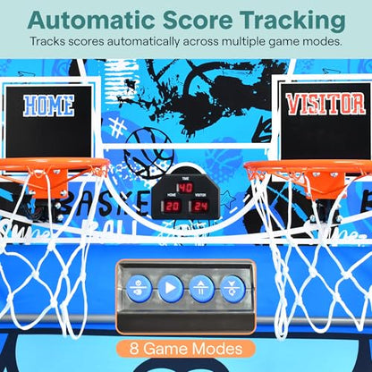 Heavy Duty Dual Hoop Basketball Shootout Indoor Home Arcade Room Game with Double Basket Ball Shot Scoreboard and Play Timer Fold-up for Kids and Adults Player with Pre-Assembled Frame
