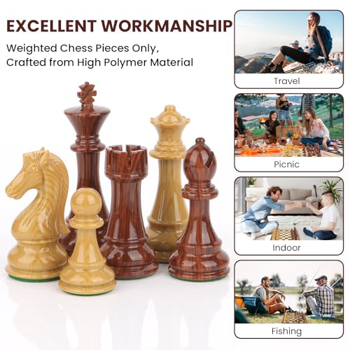 High Polymer Weighted Chess Pieces Only - 3.75'' King - Extra 2 Queens, Standard Tournament Chessmen for Chess Board Game or Replacement of Missing Pieces (No Board), Storage Bag Included
