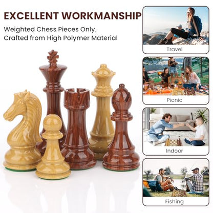 High Polymer Weighted Chess Pieces Only - 3.75'' King - Extra 2 Queens, Standard Tournament Chessmen for Chess Board Game or Replacement of Missing Pieces (No Board), Storage Bag Included