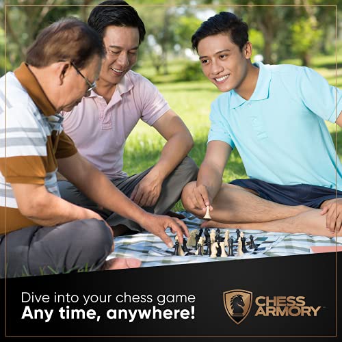 Chess Armory Tournament Chess Set with Canvas Carrying Bag - 17" On-The-go Portable Chess Set - Vinyl Roll Up Chess Board & Canvas Carrying Bag - Play Chess Anywhere, Anytime! - size: 17" Vinyl w/ Carrying Bag