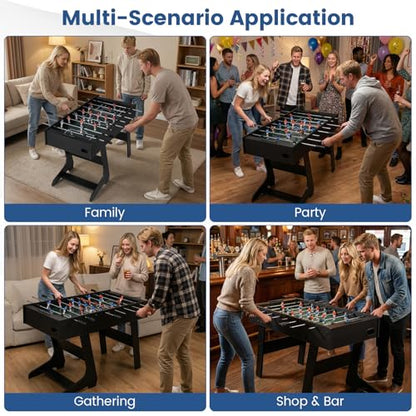 Goplus Folding Foosball Table, 48'' Full Competition Size Freestanding Soccer Game Table with 22 Players, 2 Balls, Space-Saving Foldable Arcade Table for Adults Family Game Night - color: Black