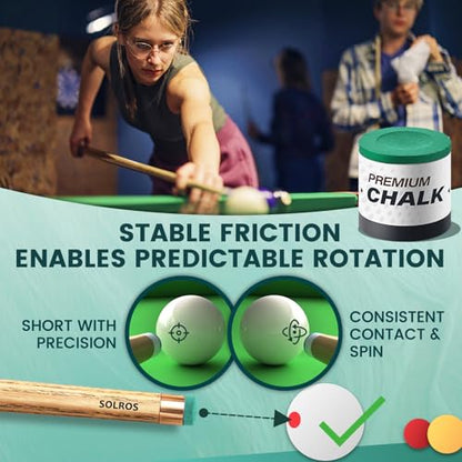 SOLROS Billiards Cue Chalk - High Performance Pure Round Pro Chalk | Color：Blue，3PCS，Low Dust & Long Lasting，Ready to Usez，Smooth Control，for Any Venue - color: Green