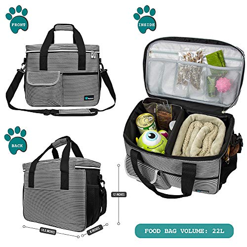 PetAmi Dog Travel Bag Organizer, Pet Travel Kit with 2 Food Containers & 2 Collapsible Dog Bowls, Pet Supplies Tote with Luggage Sleeve, Weekend Road Trip Camping Essentials, Stripe Black, Medium - color: Stripe Black, size: Medium - 14.5"L x 8"W x 12.0"H