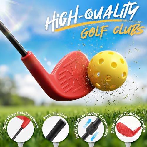 6 Hole Golf Bucket Yard Game, Backyard Golf Set with 2 Adjustable Telescopic Clubs, Portable Outdoor Indoor Golf Chipping Game for Adults Family Beach Camping Party with Carry Bag Scoreboard