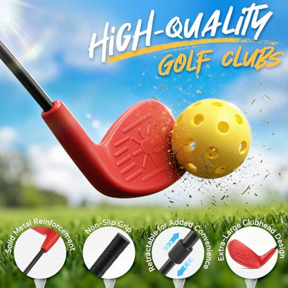 6 Hole Golf Bucket Yard Game, Backyard Golf Set with 2 Adjustable Telescopic Clubs, Portable Outdoor Indoor Golf Chipping Game for Adults Family Beach Camping Party with Carry Bag Scoreboard