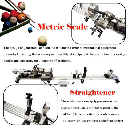 110V Billiard Cue Repair Machine, Pool Cue Lathe Repair Machine Single Track Multi-Function Snooker Cue Fixing Kit 0-2000rpm for Hall/Home/Club 450W