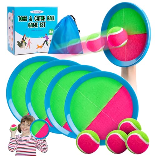 Toss and Catch Ball Game Set, 4 Paddles and 4 Balls Outdoor Paddle Catch Game for Kids, Backyard Beach Pool Yard Toy, Summer Birthday Gift for Boys Girls Ages 4-12 - color: Blue&green-1