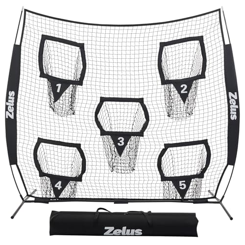 ZELUS Football Throwing Net, Quarterback Training Equipment with 5 Target Pockets, Football Practice Throwing Passing Accuracy Trainer with Carry Bag Ground Stakes for Kids Adults - color: Black, size: 7×7