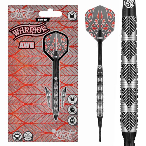 Shot! Darts Warrior Taiaha 90% Soft tip Tungsten Barrels, Balanced for Maximum Aerodynamics Handcrafted Professional Soft Tip Darts Set for Electronic Dartboard | Made in New Zealand