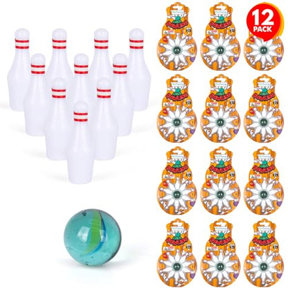 ArtCreativity Bowling Party Favors (Pack of 12) Each Set Includes 10 Miniature Pins and 1 Marble Ball, Mini Bowling Set, Mini Games for Kids and Adults, Fun Desk Toys