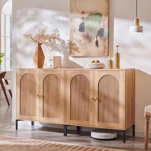 IFGET Modern Buffet Cabinet with Storage, 61.75" W Fluted Arched Sideboard Cabinet w/Adjustable Shelves, Wooden Modular Coffee Bar for Dining Room, Kitchen, Living Room, Entryway, Natural - color: Natural, size: 2 Pieces
