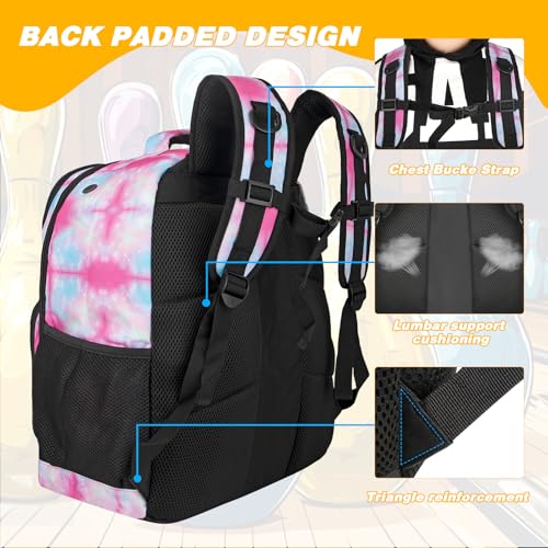 Goloni 2 Ball Bowling Backpack,Bowling Ball Bag with Shoe Compartment & Portective Foam Padded, Fits Shoes Up to US Size 16 - color: Dyeing
