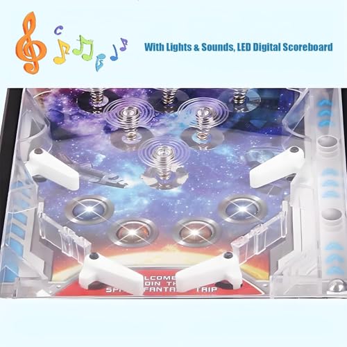 Tabletop Pinball Machine Retro, Classic Pinball Toy with Lights Sounds, Electronic Pinball Ball Shooting Game, Arcade Puzzle Games for Kids, Gift for Birthday Christmas Party