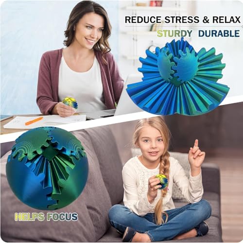 Gear Ball 3D Printed Spin Ball Cube Fidget Toys, Gear Sphere Fidget Toy, GearSphere Desk Toy Stress Fidget Balls, Fidgets Spinners for Adults & Kids Anxiety Relaxing (Laser Green Blue, 2.3 Inch) - color: Laser Green Blue, size: 2.3 Inch