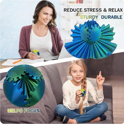 Gear Ball 3D Printed Spin Ball Cube Fidget Toys, Gear Sphere Fidget Toy, GearSphere Desk Toy Stress Fidget Balls, Fidgets Spinners for Adults & Kids Anxiety Relaxing (Laser Green Blue, 3.1 Inch) - color: Laser Green Blue, size: 3.1 Inch