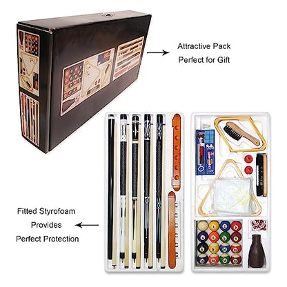 Pool Table Accessory Kit Premium Billiard Acc Kit Professional Billiards Equipment Deluxe Snooker Parts - 58 Inch Pool Sticks 2-1/4 Inch Billiard Balls Set Bridge Stick and Head Brush etc