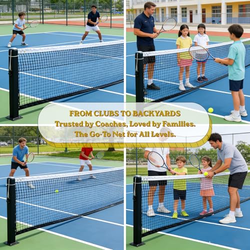 Professional Tennis Net 42ft x 3.5ft – 3.0mm Twisted PE, 4.0cm Official Mesh, UV/Waterproof, 6mm Steel Cable & Top 6-Row Double Layer – Complete Kit for Court, Backyard or Driveway