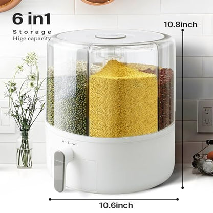 16lb Grain and Rice Storage Container, 6 Grid Rotating Dispenser, Airtight Rice Storage - size: PRO-M