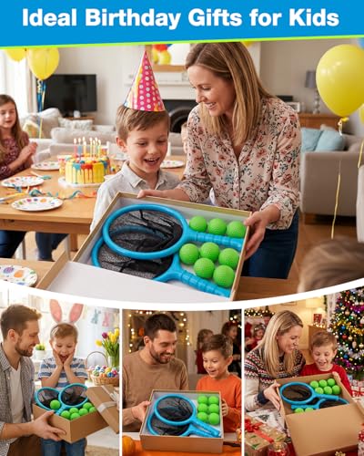 Slingshot Scoop Ball Set, Shoot and Catch Game Set with 2 Oversized Scoop Nets & 8 Foam Balls, Outdoor Toys Yard Pool Beach Games for Kids Ages 5-12, Birthday Gifts for Boys Girls