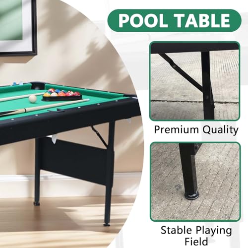 Billiards Table, 5.5 Ft Foldable Pool Table, Balls, Brush, Triangle Rackand, Chalk, for Basements, Adult Rrec Room and Family Game Room - color: Black+Green