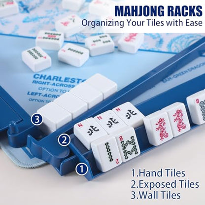 4 Pcs 18.7 Inch Dark Blue Acrylic Mahjong Tile Racks with Pushers for Game Night American Mahjong Racks Tile Set for Mah Jong Lovers and Beginners - color: Dark Blue