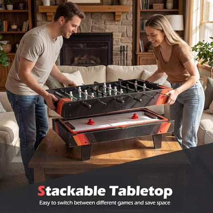 Giantex 4-in-1 Multi Game Table, Combo Foosball Game Table Top w/Billiards, Ping Pong, Push Hockey for Home, Game Room, Family Night & Arcade, Wood Combination Game Table Set for Adults - color: Black