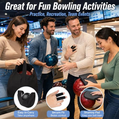 RAINFLOW 18PCS Bowling Accessories for Men Women - 1PC Bowling Ball Bag,1PC Towel and 16PCS Thumb Tape,Black BowlingBall Cleaner and Polisher
