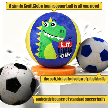 Silent Indoor Foam Soccer Ball Size 3 for Toddler 1-3 Kids 3-5, No Pump Needed, Never Flat, Wrapped with Durable Plush Fabric Small Soft Ball for Baby Little Kids First Gifts