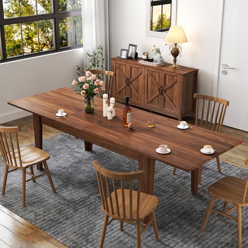 71"-106" Extendable Dining Table for 4-12 People, Space-Saving Extra Long Transformer Table with Extension Leaves Holder, Walnut - color: Walnut, style: 71" - 106.5" (4-12 People)