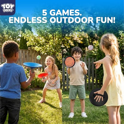 TOY Life Toss and Catch Ball Game 5-in-1 Set for Kids, Sticky Ball Catch Set with Mitts and Balls, Ring Toss, Outdoor&Yard Games, Beach Games for Toddlers Ages 2-4 3-6, Throwing Toys