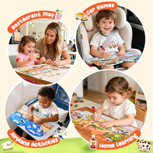 JoyCat Reusable Sticker Book Set (4-Pack), Kids Sticker Activity Books, 120+ Stickers for Toddlers, Travel Toys for Car Airplane Road Trips, Preschool Educational Learning Gifts for Boys Girls - style: 4-Pack: Mixed Themes