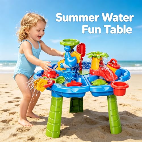 3 in 1 Water Table for Toddlers 1-3 Years, Kids Summer Activity Sensory Play Outdoor Beach Backyard Sand Water Table Toys for Toddlers 18M+, Birthday Gift Toys for Boys Girls - style: 8928