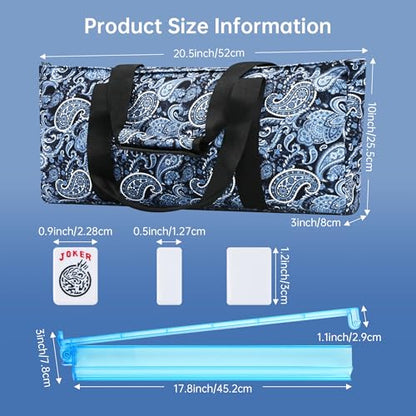 American Mahjong Tile Set Include 166 Tiles 4 All-in-One Mahjong Racks/Pushers with Blue Carrying Bag Complete Mahjong Game Set - color: Blue Pattern