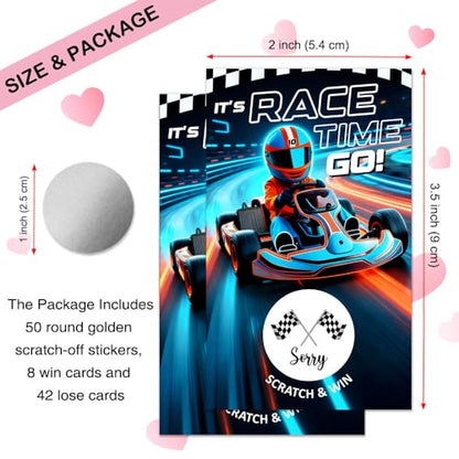 50 Pcs It's Race Time Go Scratch off Game Cards, Funny Racing Party Scratch Cards, Karting Theme Birthday for Teens Adults, Racing Lottery Prize Raffle Tickets, Birthday Game Supplies - color: Red & Blue