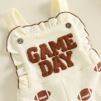Toddler Baby Girl Football Outfit Game Day Bottom bell Overall Rugby Romper - size: 6-12 Months