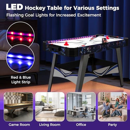 Goplus 54" Air Hockey Table, Hockey Game Table w/LED Scoreboard, Lights, 2 Pucks, 2 Pushers, Powerful 12V Motor, Indoor Powered Arcade Style Table for Kids Adults, Game Room, Home, Office