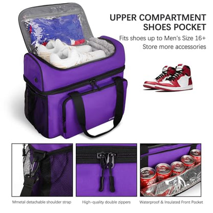 Goloni 2 Balls Bowling Bag with Ball Holder - Fits Bowling Shoes Up to Mens Size 16 and Accessories - color: Purple