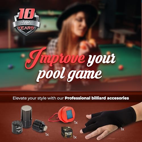 IgnatGames Professional Pool Cue Set – 58" 2-Piece Canadian Maple Stick with Low Deflection Shaft, Hard Case, Tip Maintenance Tool and Accessories - color: 18 oz. Red