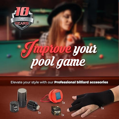 IgnatGames Professional Pool Cue Set – 58" 2-Piece Canadian Maple Stick with Low Deflection Shaft, Hard Case, Tip Maintenance Tool and Accessories - color: 18 oz. Red