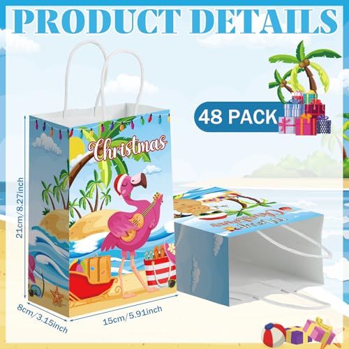 Kolldenn 48 Pcs Hawaiian Christmas Goodie Bags Summer Christmas Party Favor Bag Xmas Gift Paper Bags with Handle Tropical Beach Santa Flamingo Candy Treat Pouch for Xmas Pool Birthday Party - style: July Christmas