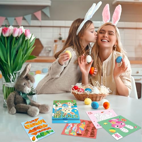 AEAHALY Easter Sticker Book Crafts for Kids Ages 4-8 Reusable Sticker Paint Books Basket Stuffer Gift Party Favors Include Bunny Egg Carrot Chick Gnome and More Designs Create Festival Atmosphere - style: Easter Stickers