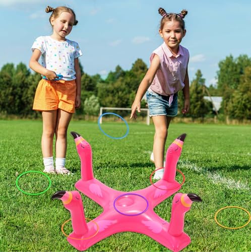 Voiiake Pool Floats Toys Games Set, Inflatable Cross Ring Toss Game Toy with 6pcs Rings for Kids Adults Family, Swimming Pool Water Game
