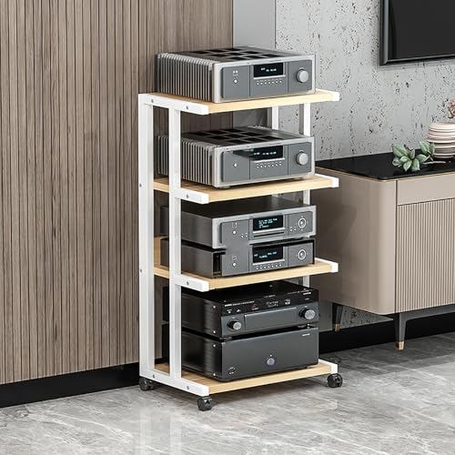 Corner Display Cabinet with Wheels, Media Stand & Audio Rack for Game Consoles, Stereo Storage, AV Tower, Modern Black Design(Wood Color,50x40x94cm) - color: Wood Color, size: 19.7"D x 15.7"W x 37"H (1 Drawers)