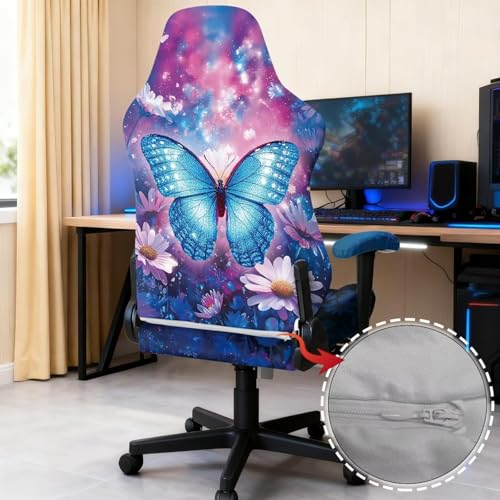 Suobstales Butterfly Daisy Flower Pattern Stretchable Gaming Chair Cover with Armrest Protector Washable Elastic Computer Chair Slipcover Anti-Slip Easy to Install Water-Repellent for Office Use - color: Butterfly Daisy Flower