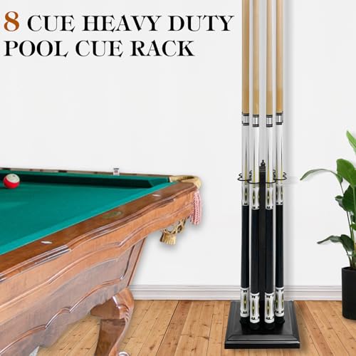 Pool Stick Holder Metal Billiard Cue Rack Holds 8 Sticks Heavy-Duty Floor Stand,Black