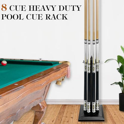 Pool Stick Holder Metal Billiard Cue Rack Holds 8 Sticks Heavy-Duty Floor Stand,Black