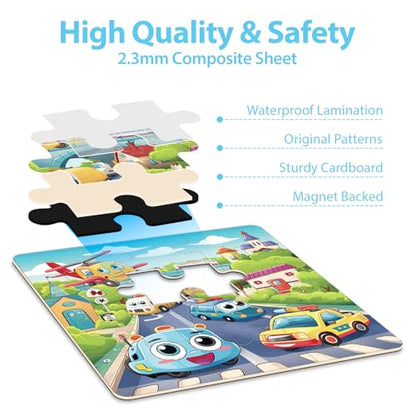 Magnetic Car Puzzles for Toddlers 3-5, 9-12-16 Pieces - Ages 4-6 - Educational Learning Toys for Boys & Girls - style: Car