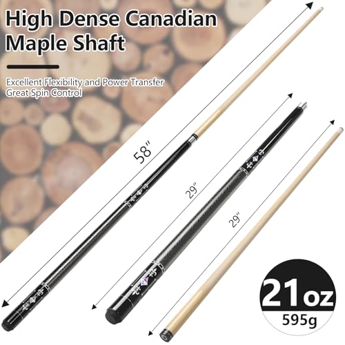 Pool Cue, 58" Pool Cue Sticks for Adults with 13MM Tips Canadian Maple Wood Leather Pattern Grip 18 19 20 21 oz, Professional Billiard Cues Players for Bar House Pool Table Sports 8/9 Ball - style: Black 21oz