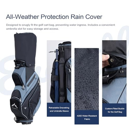 uniHimal 14-Way Golf Cart Bag with Organizer Divider & Rain Cover - color: Black-Foggy Blue