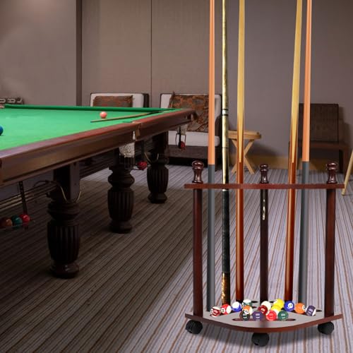 Pool Stick Holder Floor Stand, Freestanding Pool Cue Rack Hold up to 8 Cues Sticks Pool Cue Storage Rack Billiards Stick Holder Pool Cue Rack Corner for Game Room Pool Table Accessories